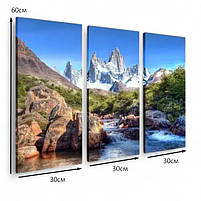 Картина модульна Природа Гарний пейзаж Гори та річка Друк на полотні 90х60 із 3х частин, фото 4