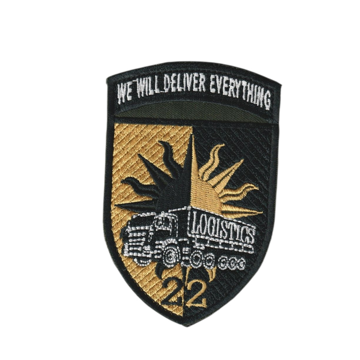 Шеврон військовий / армійський, 22 ОМБР логістика, на чорному, на липучці, 10,5 см* 7 см, фото 1