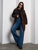 Демисезонное темно-коричневое кашемировое пальто-кокон длинное однобортное