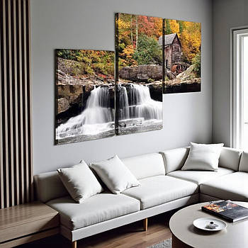 Картина з гарним осіннім пейзажем Природа Сучасний декор Друк на полотні 90х60см із 3х частин