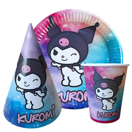 Набір посуду паперовий одноразовий | Куромі Kuromi Комос, фото 1