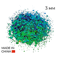 Конфетті (50 г) 097 мікс (лусочки) смарагдові хамелеон, 3 мм