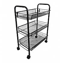 Етажерка Стелаж з полицями на колесах коліщатках Bonro B-073 чорний для дому офісу салону майстра, фото 3