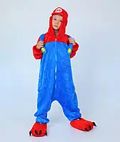 Пижама Кигуруми Для мальчиков супер Марио синяя на молнии яркая детская kigurumi Super Mario в комбинезоне унисекс (2054/1108)
