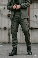 Чоловічі тактичні штани softshell хакі, водостійкі, на флісі, демісезонні, для активного відпочинку та спорту