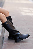Високі жіночі демісезонні чоботи чорного кольору з екошкіри