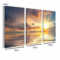 Картина модульна Схід сонця на морі Красивий пейзаж з хмарами Друк на полотні 90х60 із 3х частин, фото 5