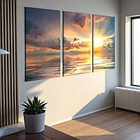 Картина модульна Схід сонця на морі Красивий пейзаж з хмарами Друк на полотні 90х60 із 3х частин, фото 3