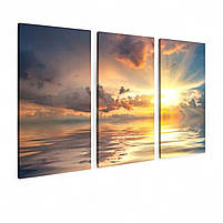 Картина модульна Схід сонця на морі Красивий пейзаж з хмарами Друк на полотні 90х60 із 3х частин, фото 2