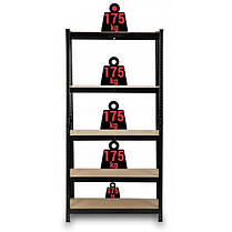 Стелаж металевий 5 полиць 180х90х40 Siker GoodTool P9040 чорний для гаража комори складу підвалу офісу, фото 4