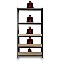 Стелаж металевий 150х70х30см Siker GoodTool G7030 чорний 5 полиць для офісу гаража складу підвалу магазину, фото 5