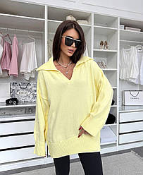 Жіночий подовжений светр оверсайз з коміром поло Ssch2286