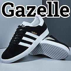 Кросівки Аdіdаs Gаzelle з натуральної замші унісекс Кеди Адідас Газель чорні на білій підошві