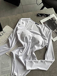 Жіноче спокусливе сексуальне біле боді з ефектом PUSH-UP і з довгими рукавами з мікродайвінгу