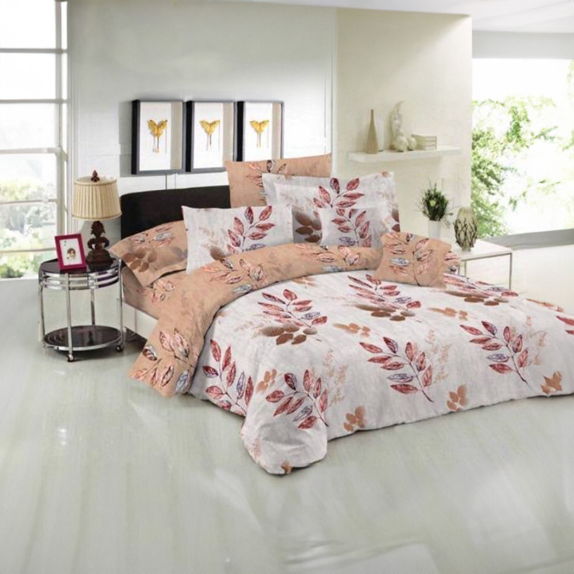 Постільна білизна Королева Ночі (Бязь) | Полуторний комплект | 50х70 | Листя на світлому та бежевому, фото 1