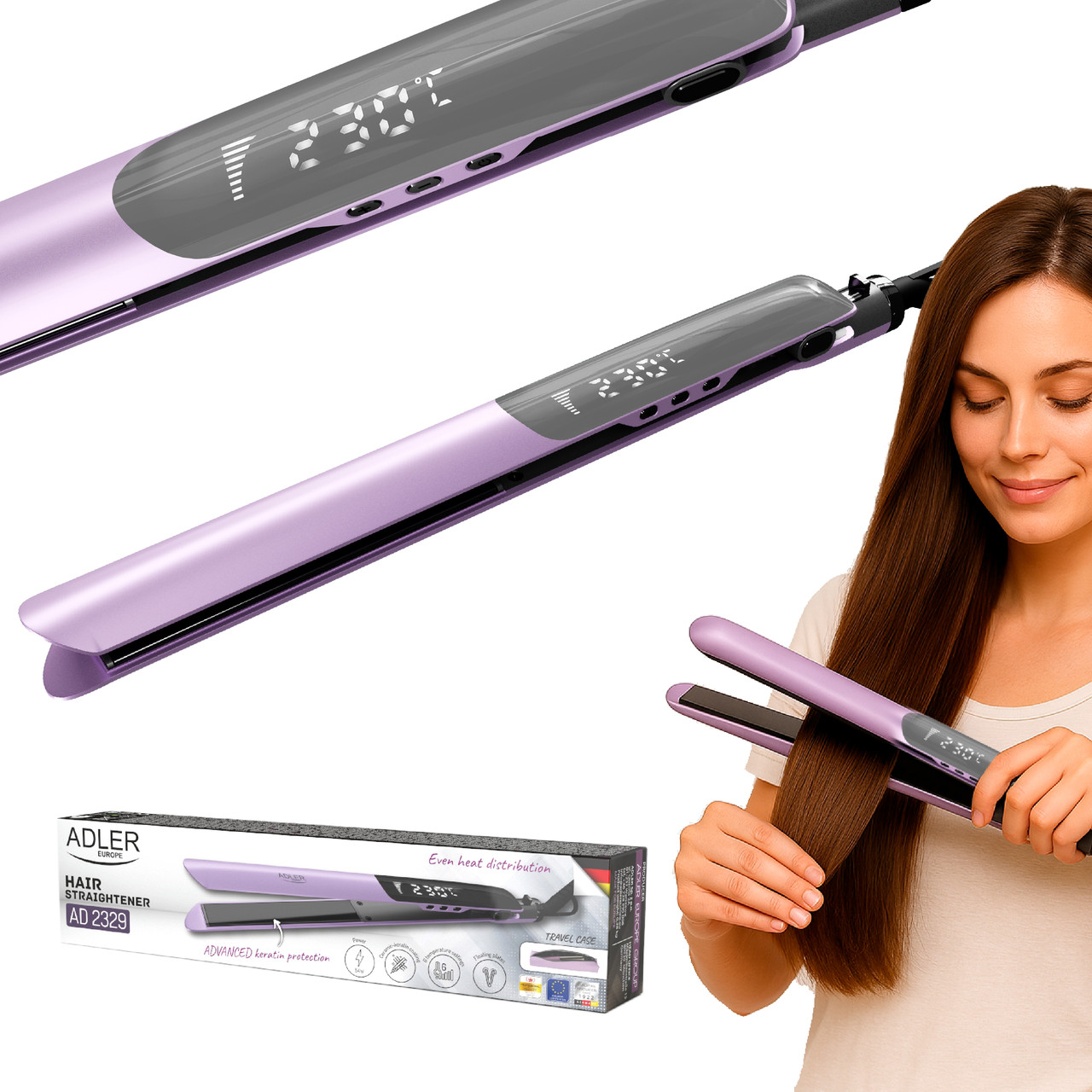 Випрямляч для волосся Adler AD 2329 — кераміко-кератинове покриття, 6 режимів, фото 1
