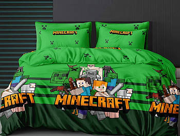 Постільна білизна Королева Ночі (Бязь) | Полуторний комплект | 50х70 | Майнкрафт на зеленому