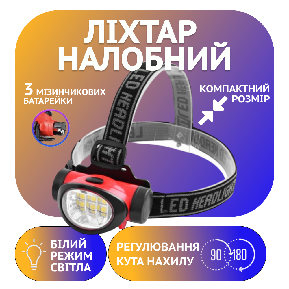 Налобний ліхтар WD176, PL-013, 3R3xAAA, Діодна стрічка, фото 1