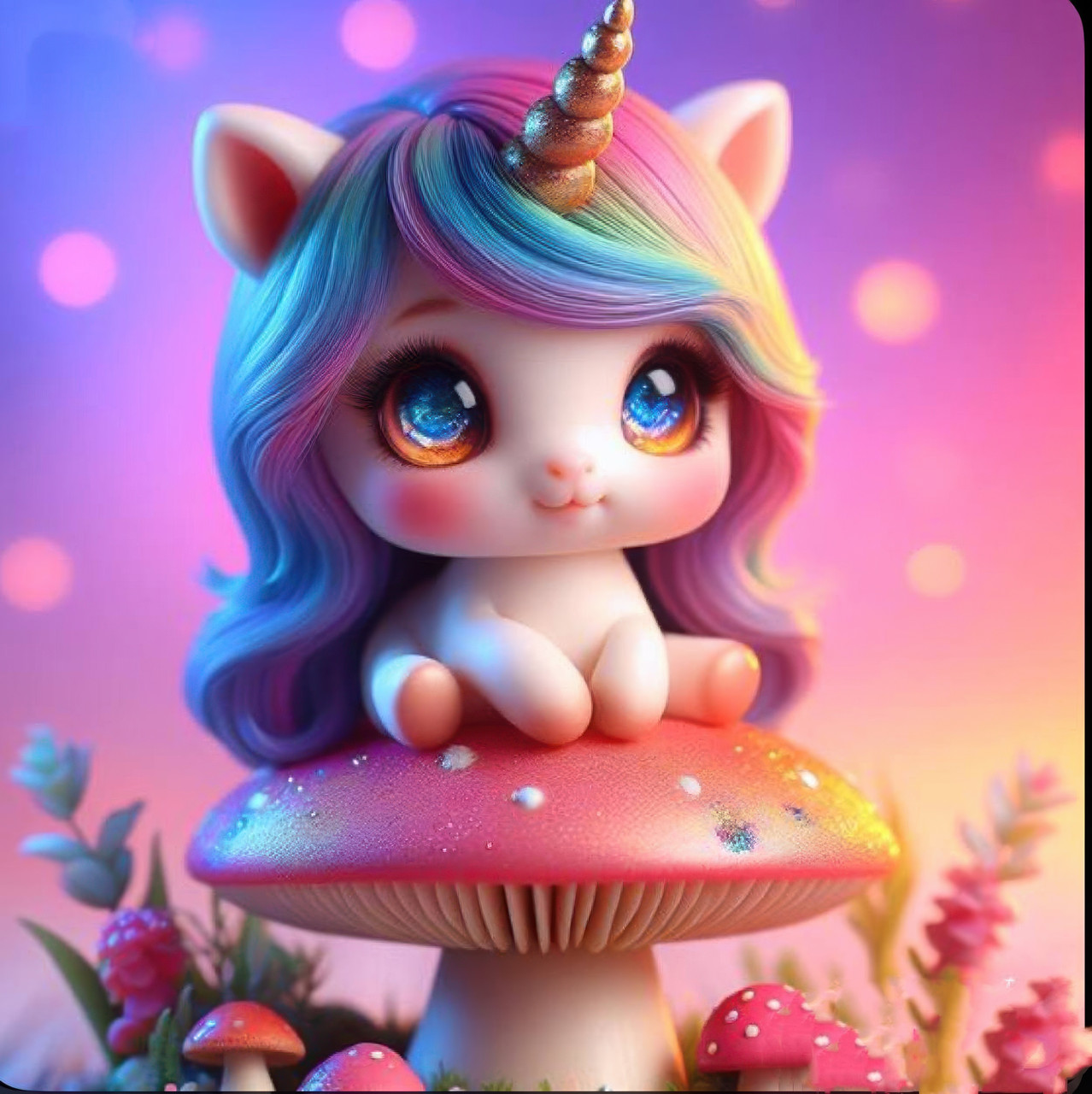 Алмазна мозаїка "Мила єдиноріжка на грибочку", 20*20см, на рамці, в кор. 21*21*2,5см, ТМ Dreamtoys, фото 1