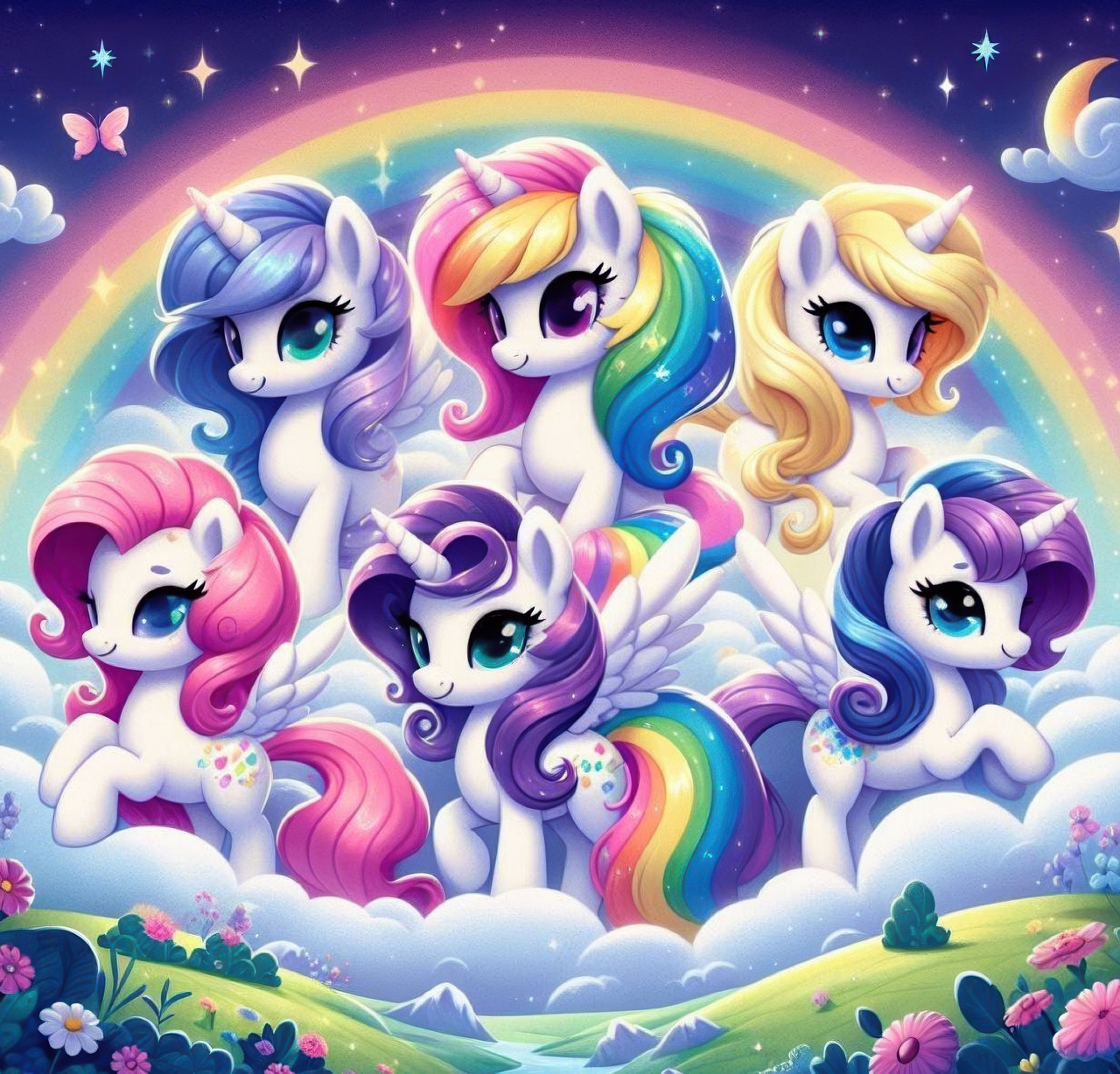 Алмазна мозаїка "Чарівні єдинороги на веселці ", 20*20см на рамці, в кор. 21*21*2,5см, ТМ Dreamtoys, фото 1