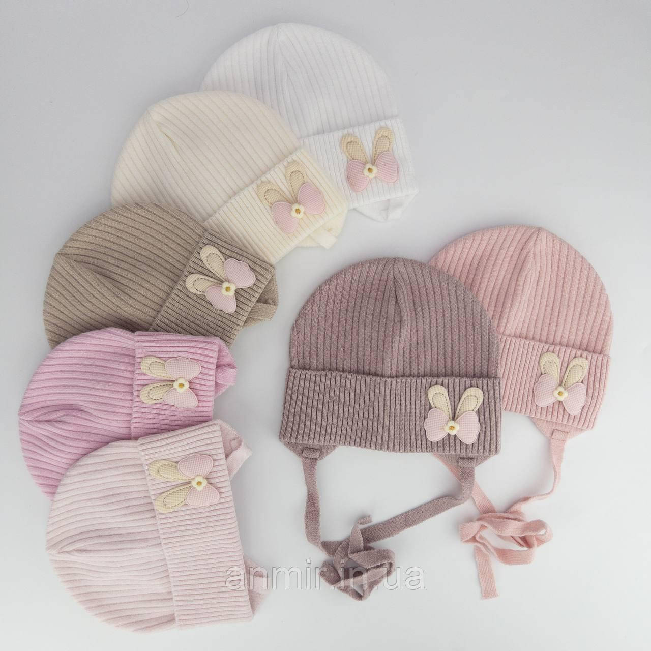 Шапка дитяча демісезонна із зав'язками ЗАЙКА одинарна віскоза 42-44, кольору міксом