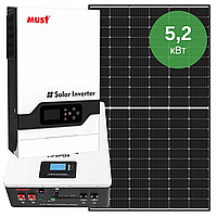 Гібридна сонячна електростанція 5,2 кВт з резервом 5,12кВт*год, фотомодулями 5,2кВт і LiFePO4 АКБ