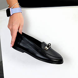 Зручні повсякденні чорні шкіряні лофери стильний декор