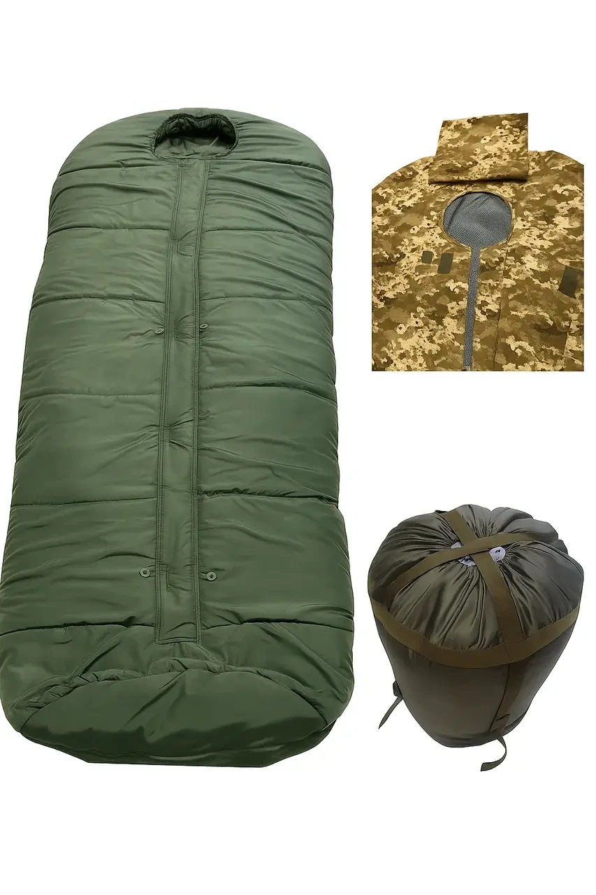 Спальний (спальник) Кіборг мішок зимовий Олива з чохлом Піксель до -30 °C, за стандартом ЗСУ 210x100 см, фото 1