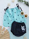 Літній комплект для новонародженої дівчинки Сорочка з марлевки + блумери з куліру, фото 2
