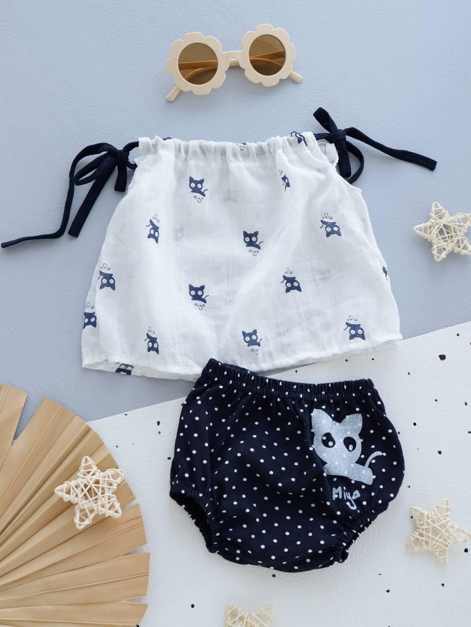 Літній комплект для новонародженої дівчинки Сорочка з марлевки + блумери з куліру, фото 1