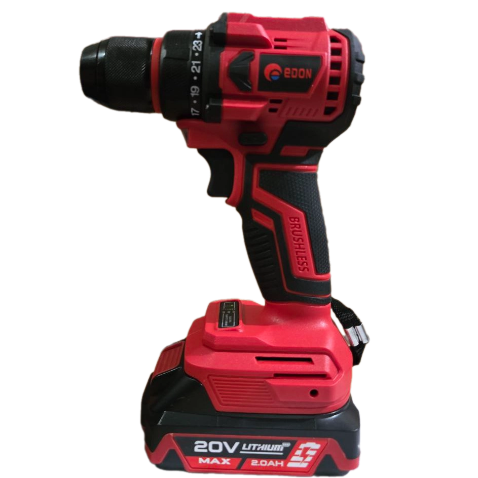 Потужний акумуляторний безщітковий шуруповерт EDON ED-20BL : з АКБ 2-шт 20V 2.0 Ah+ЗП