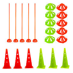 Набір стійок для дриблінгу + конус тренувальний біговий 52 см + фішка-конус 8 см