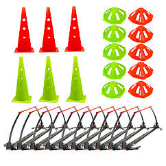 Набір бар'єр тренувальний біговий 15-23-30 см + конус тренувальний біговий 52 см + фішка-конус 8 см