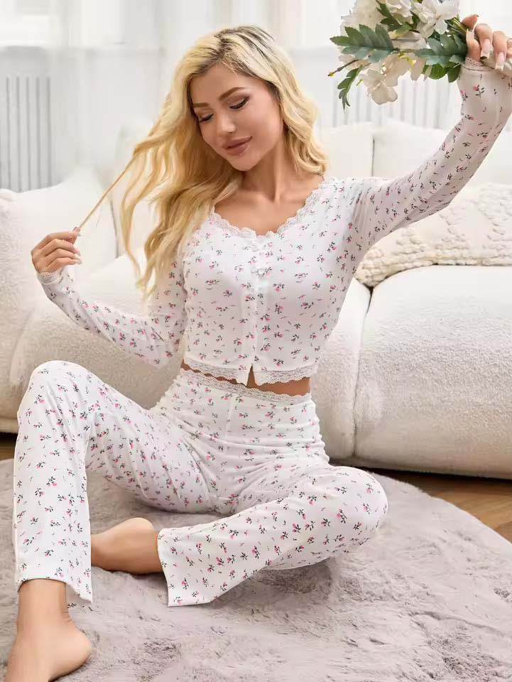 Жіночі піжами №F0366 Білий з квіточками, фото 1