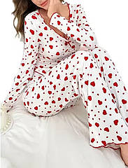 Жіночі піжами №D0442 Білий з червоними серцями