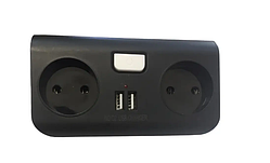 Розетка євро, колодка подвійна,  лінійна 2 USB-порти, TNSy LUX.  LED-індикатор, 10 А 220-250V/USB 1 А. Кнопка