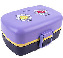 Ланчбокс для їжі. Виготовлений з харчового пластику. Розділений на два відділи, має 2 додатковій ємності,