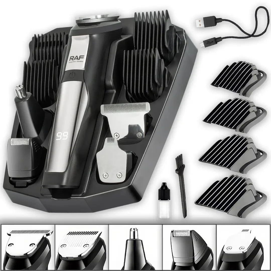 Акумуляторна машинка з 5 змінними головками та 4 насадками для стриження RAF R.4020, фото 1