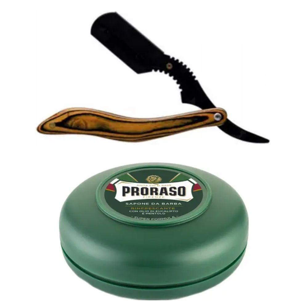 Небезпечна бритва/шавета розкладна Straight Razor + мило для гоління Proraso Rinfrescante Green Eucalyptus 75 мл, фото 1
