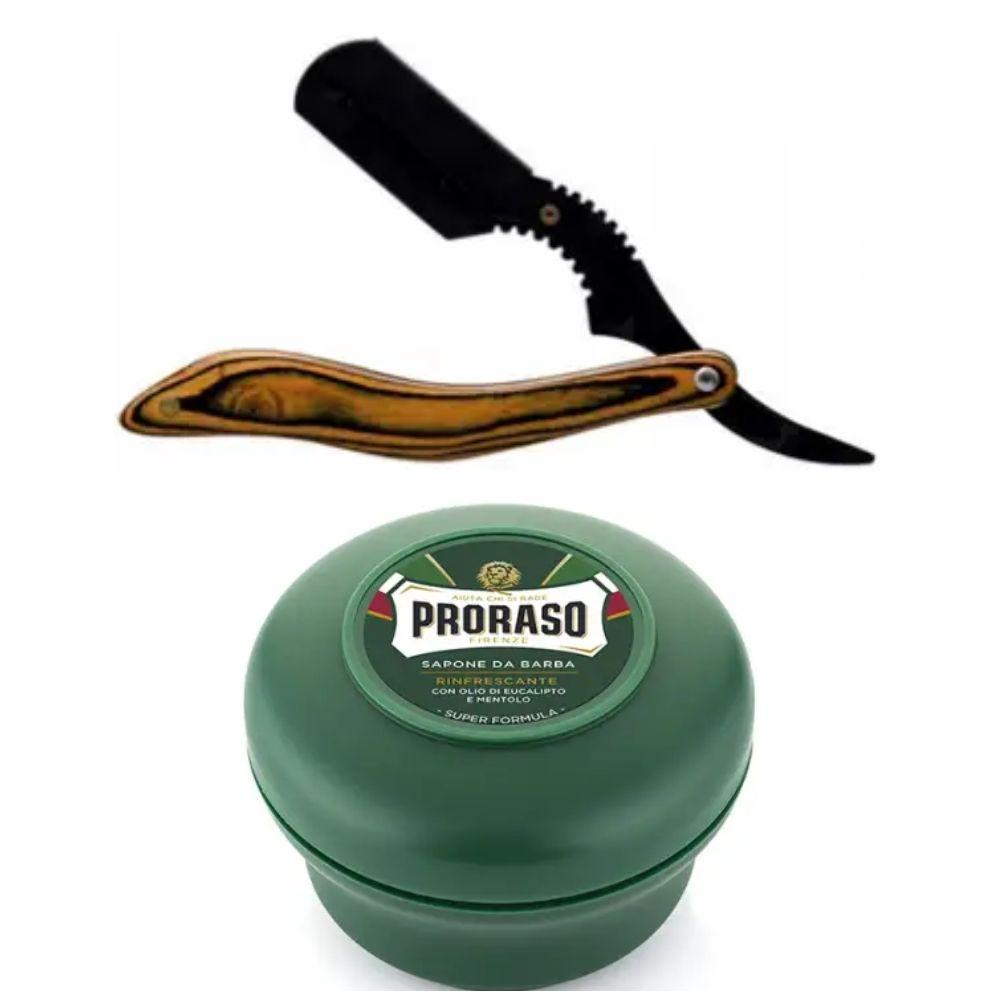 Небезпечна бритва/шавета розкладна Straight Razor + мило для гоління Proraso Rinfrescante Green Eucalyptus 150 мл, фото 1