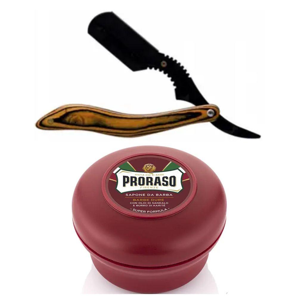 Небезпечна бритва/шавета розкладна Straight Razor + мило для гоління Proraso для жорсткої щетини з сандаловим маслом 150 мл, фото 1