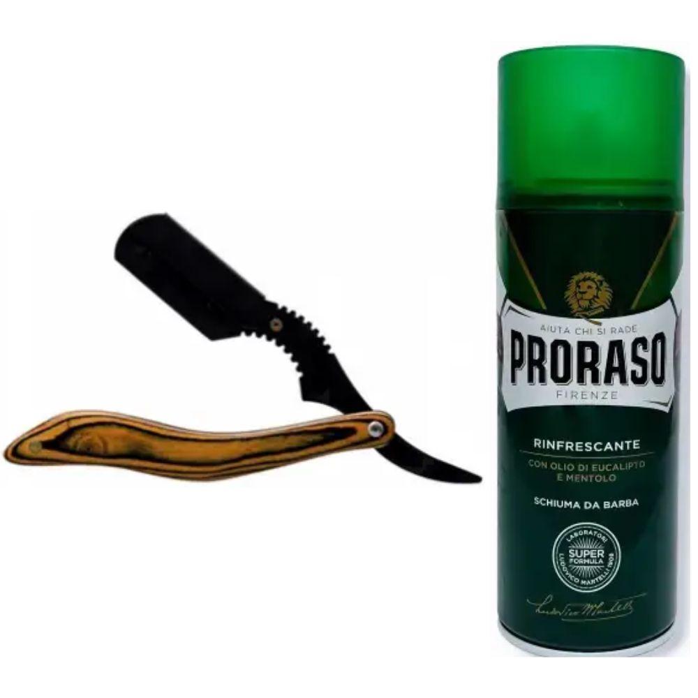 Небезпечна бритва/шавета розкладна Straight Razor + піна для гоління Proraso тонізуюча з евкаліптом і ментолом 400 мл, фото 1