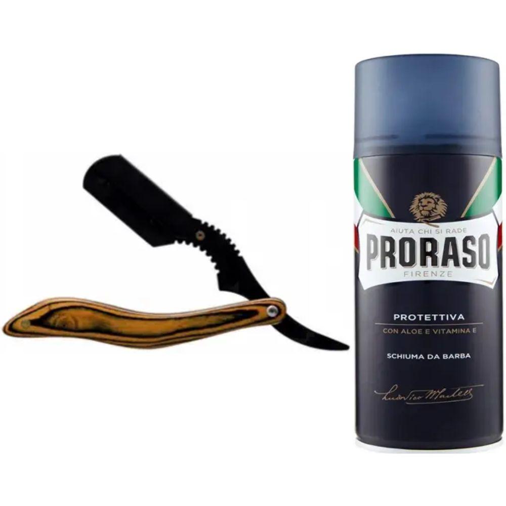 Небезпечна бритва/шавета розкладна Straight Razor + піна для гоління Proraso з екстрактом алое та вітаміном Е 400 мл, фото 1