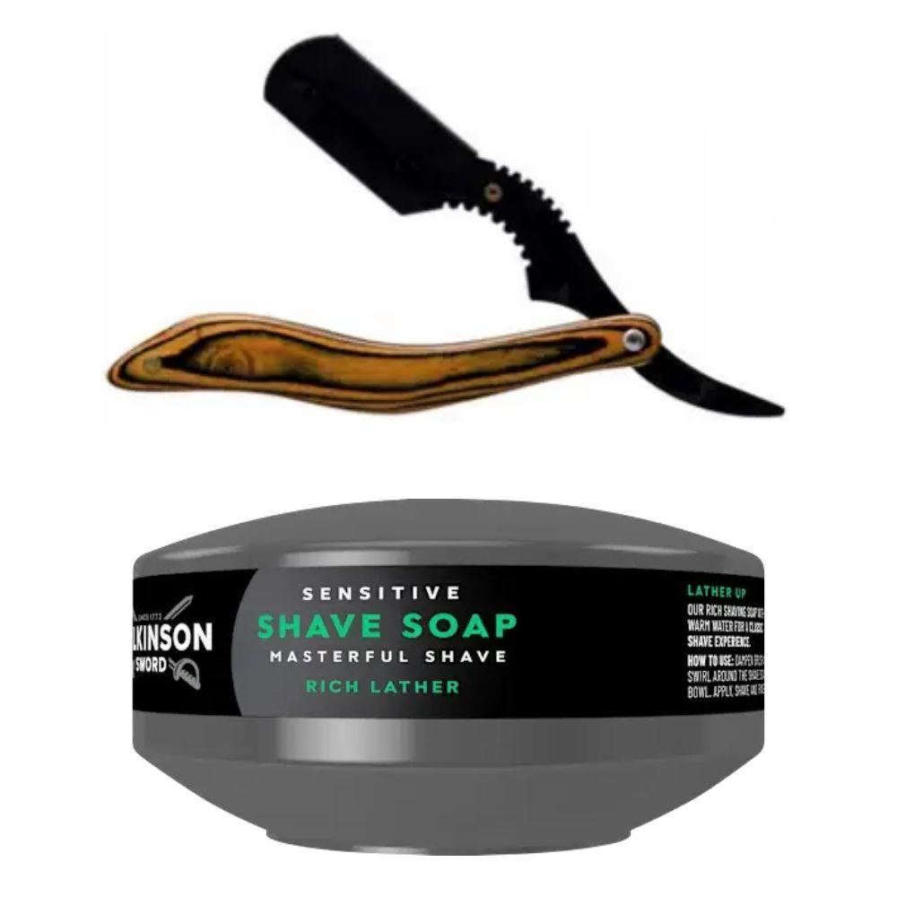 Небезпечна бритва/шавета розкладна Straight Razor + мило для гоління Wilkinson Sword для чутливої шкіри 125 г, фото 1
