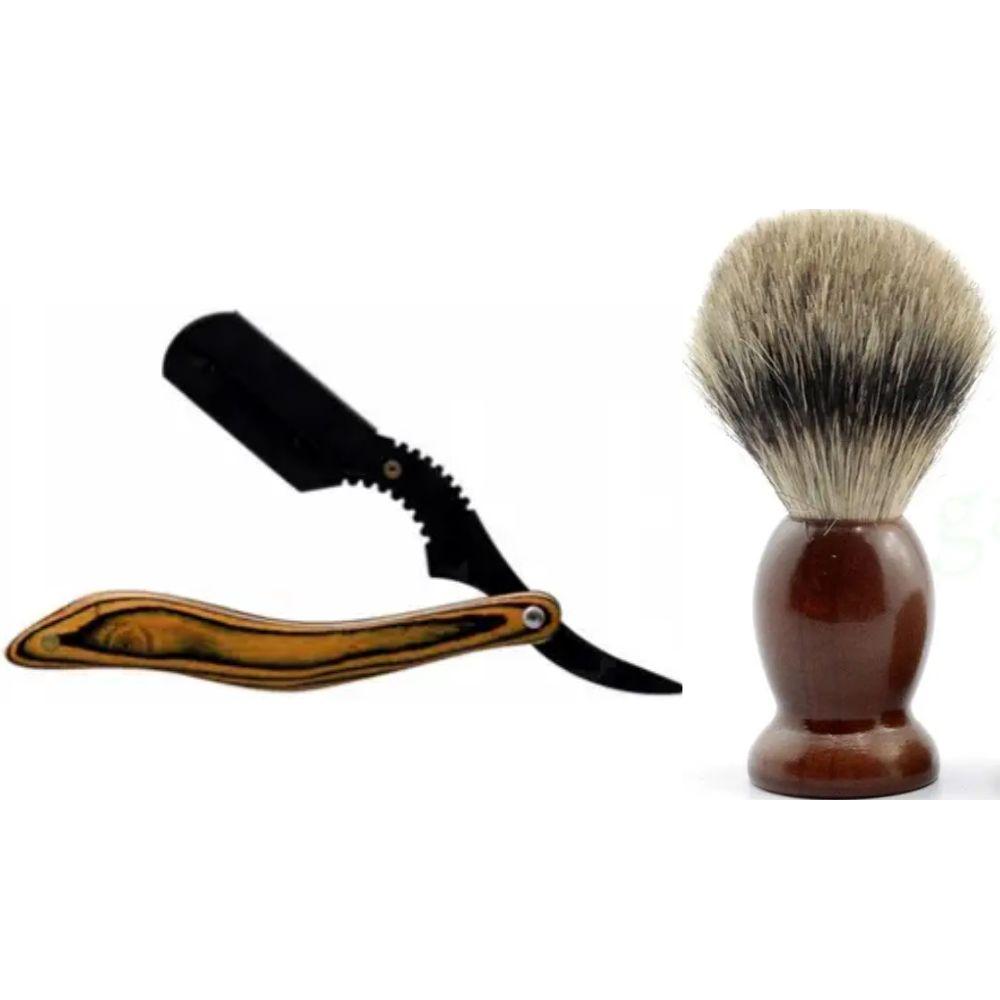 Небезпечна бритва/шавета розкладна Straight Razor + помазок для гоління з дерева Shima з ворсом борсука, фото 1