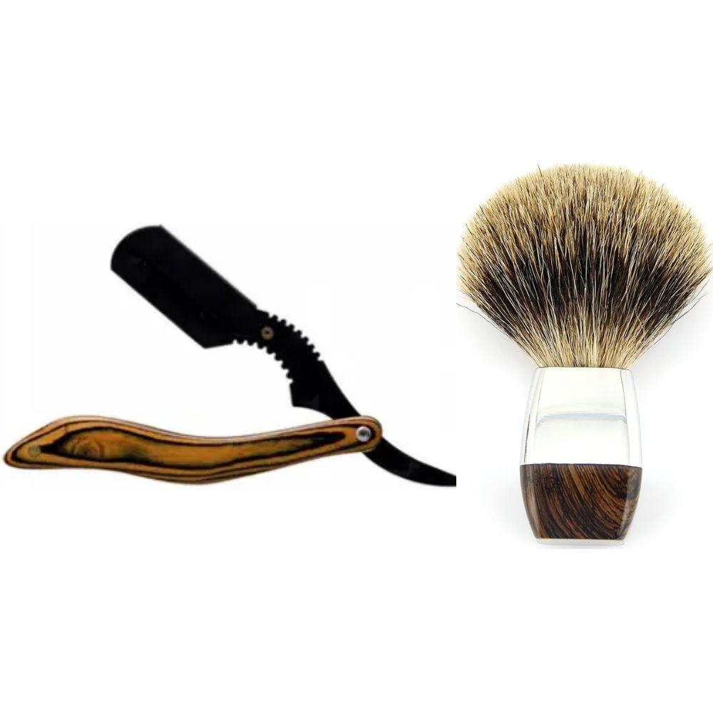 Небезпечна бритва/шавета розкладна Straight Razor + помазок для гоління з борсучим ворсом, фото 1