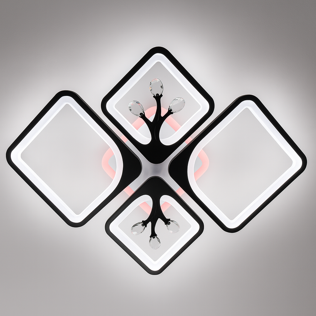 Світлодіодна люстра з пультом та підсвіткою в кімнату Diasha 100W до 20 м² колір Чорний 8157/2+2BK 3color, фото 1