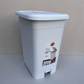 Відро для сміття пластикове Slim 15 л з педалею Elif Plastik i343 біле