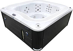 Переливний СПА-басейн Aquajoy Serenity (250х230х96 см), сріблясто-білий мармур, чорний корпус