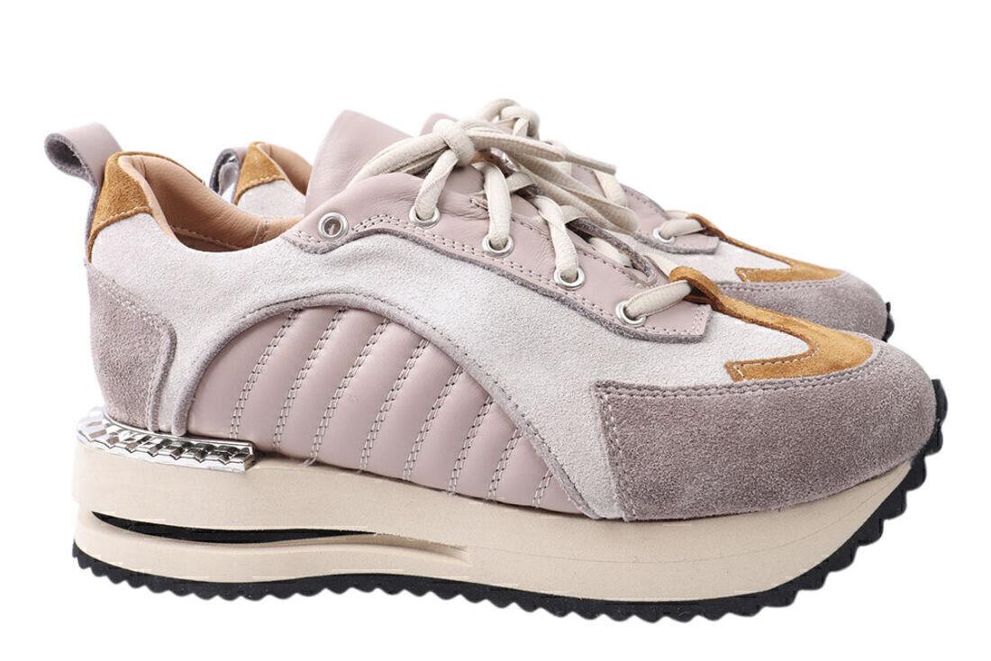 Кросівки жіночі з натуральної замші, на низькому ходу, на шнурівці, бежеві, Aquamarin, 38, фото 1